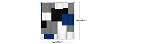 4 Pcs Geometric Blue Shower Curtain Sets with Non-Slip Rugs,Toilet Lid Cover and Bath Mat, Black and Gray Bathroom Decor Set Accessories with Polyester Fabric Durable Shower Curtains