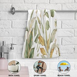 Kigai Green Gold Leaves Hand Towels Set of 2, Highly Absorbent Soft Towel Decorative Hand Towel for Kitchen and Bathroom 14x28 Inch