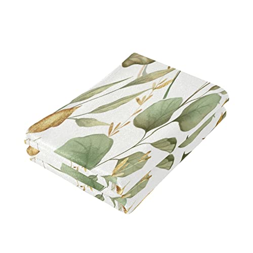 Kigai Green Gold Leaves Hand Towels Set of 2, Highly Absorbent Soft Towel Decorative Hand Towel for Kitchen and Bathroom 14x28 Inch