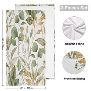 Kigai Green Gold Leaves Hand Towels Set of 2, Highly Absorbent Soft Towel Decorative Hand Towel for Kitchen and Bathroom 14x28 Inch