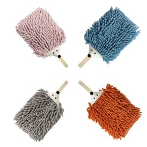 sisiten chenille hand towels for bathroom 、kitchen and bedroom |hanging hand drying towel with button loop | funny hedgehog hand towel | 4 packs