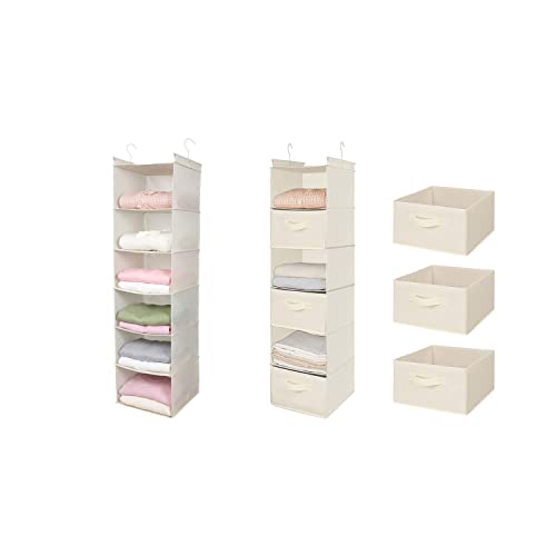 MAX Houser 6 Tier Shelf Hanging Closet Organizer, Closet Hanging Shelf with 2 Sturdy Hooks for Storage, Foldable,Beige and Beige-D3