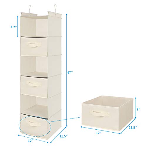 MAX Houser 6 Tier Shelf Hanging Closet Organizer, Closet Hanging Shelf with 2 Sturdy Hooks for Storage, Foldable,Beige and Beige-D3