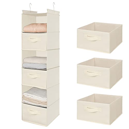 MAX Houser 6 Tier Shelf Hanging Closet Organizer, Closet Hanging Shelf with 2 Sturdy Hooks for Storage, Foldable,Beige and Beige-D3