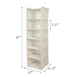 MAX Houser 6 Tier Shelf Hanging Closet Organizer, Closet Hanging Shelf with 2 Sturdy Hooks for Storage, Foldable,Beige and Beige-D3