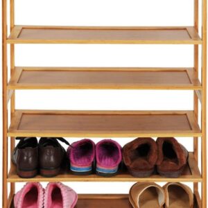 6 Tier Wood Bamboo Shelf Entryway Storage Shoe Rack Home Furniture Organizer Bench Holder Seat Natural Hallway Home