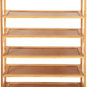 6 Tier Wood Bamboo Shelf Entryway Storage Shoe Rack Home Furniture Organizer Bench Holder Seat Natural Hallway Home