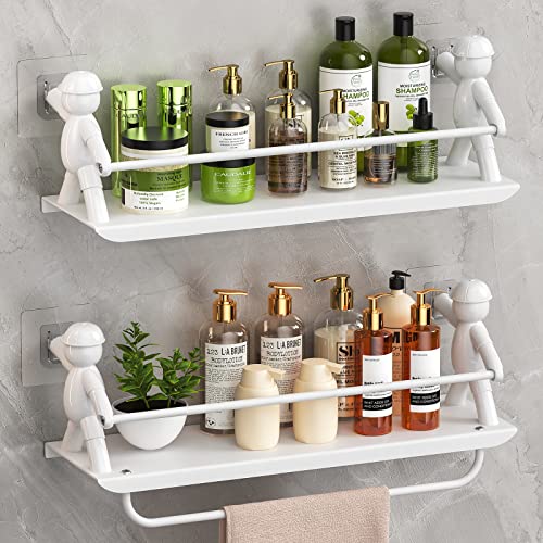 Shower Caddy Organizer Shelf Basket With Towel Rack,DUSASA No Drilling Traceless Adhesive Bathroom Shelf Storage Organizer for Bathroom,Lavatory,Washroom, Restroom,Shower,Toilet,Kitchen-2 Pack (White)