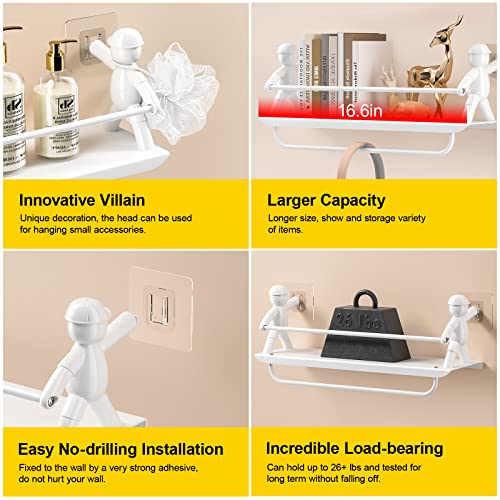 Shower Caddy Organizer Shelf Basket With Towel Rack,DUSASA No Drilling Traceless Adhesive Bathroom Shelf Storage Organizer for Bathroom,Lavatory,Washroom, Restroom,Shower,Toilet,Kitchen-2 Pack (White)