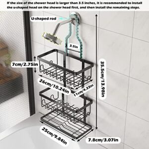 COVAODQ Shower Caddy Over Shower Head,Hanging Shower Caddy Over Head Shower Caddy Bathroom Organizer with Hooks for Towels, Sponge Rustproof & Waterproof