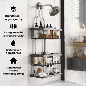 COVAODQ Shower Caddy Over Shower Head,Hanging Shower Caddy Over Head Shower Caddy Bathroom Organizer with Hooks for Towels, Sponge Rustproof & Waterproof