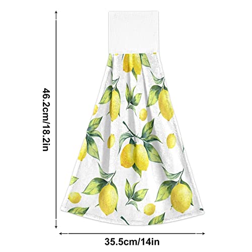 KOCOART Lemon Yellow Kitchen Towels Bathroom Hand Towel Hanging Tie Towel with Loop 2PCS Soft Absorbent Dish Cloth Fingertip Towel for Oven Stove Handle Tabletop