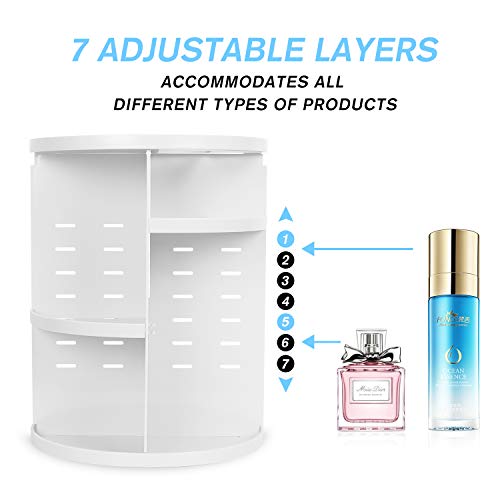 sanipoe 360 Makeup Organizer, DIY Detachable Spinning Cosmetic Makeup Caddy Storage DIsplay Bag Case Large Capacity Makeup Box Acrylic Vanity Organizer Box, Great for Countertop and Bathroom, White