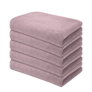 umani towels kitchen cloths, fine fiber fleece super soft and absorbent dish towels, extra thick cleaning towels and hand towels with hanging loop, 12 x 16 inch, 5 pack (purple)