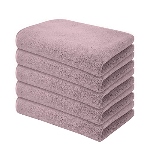 UMANI Towels Kitchen Cloths, Fine Fiber Fleece Super Soft and Absorbent Dish Towels, Extra Thick Cleaning Towels and Hand Towels with Hanging Loop, 12 x 16 Inch, 5 Pack (Purple)