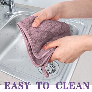 UMANI Towels Kitchen Cloths, Fine Fiber Fleece Super Soft and Absorbent Dish Towels, Extra Thick Cleaning Towels and Hand Towels with Hanging Loop, 12 x 16 Inch, 5 Pack (Purple)