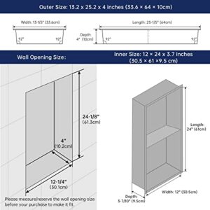 APPASO Shower Niche Insert 24" x 12" Matte Black Double Shelf Organizer, Square Corners 304 Stainless Steel Modern in Wall Bathroom Niche NO Tile Needed Niche de Douche