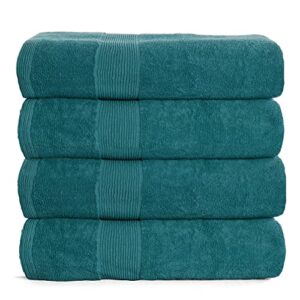 elvana home 4 pack bath towel set 27x54, 100% ring spun cotton, ultra soft highly absorbent machine washable hotel spa quality bath towels for bathroom, teal