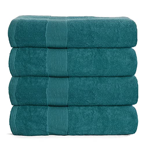 Elvana Home 4 Pack Bath Towel Set 27x54, 100% Ring Spun Cotton, Ultra Soft Highly Absorbent Machine Washable Hotel Spa Quality Bath Towels for Bathroom, Teal