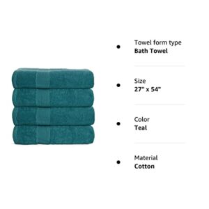 Elvana Home 4 Pack Bath Towel Set 27x54, 100% Ring Spun Cotton, Ultra Soft Highly Absorbent Machine Washable Hotel Spa Quality Bath Towels for Bathroom, Teal