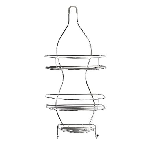 Splash Home Malka Shower Caddy Bathroom Hanging Head Two Basket Organizers Plus Dish for Storage Shelves for Shampoo, Conditioner and Soap - Chrome, 25.5 x 4.5 x 11.5