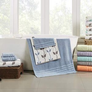 Amrapur Overseas 6-Piece Yarn Dyed Organic Vines Jacquard/Solid Ultra Soft 500GSM 100% Combed Cotton Towel Set [Blue]