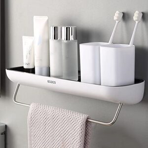 yomean bathroom shower caddy stylish shelf design,wall mounted organizer basket with towel rail,strong self adhesive storage rack for toilet kitchen,no drilling (white/black)