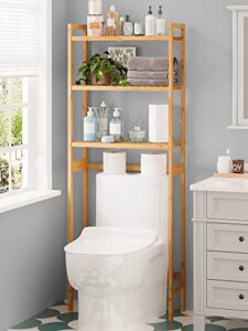 ambird over the toilet storage, 3-tier bathroom organizer over toilet with sturdy bamboo shelves,multifunctional toilet shelf,easy to assemble and saver space, 25 * 10 * 64 inches (original color)