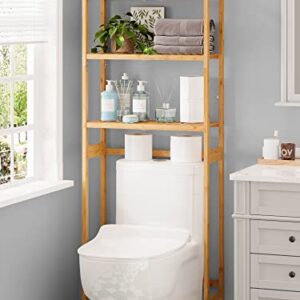 AMBIRD Over The Toilet Storage, 3-Tier Bathroom Organizer Over Toilet with Sturdy Bamboo Shelves,Multifunctional Toilet Shelf,Easy to Assemble and Saver Space, 25 * 10 * 64 Inches (Original Color)