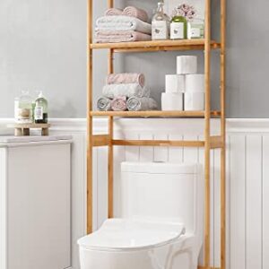 AMBIRD Over The Toilet Storage, 3-Tier Bathroom Organizer Over Toilet with Sturdy Bamboo Shelves,Multifunctional Toilet Shelf,Easy to Assemble and Saver Space, 25 * 10 * 64 Inches (Original Color)