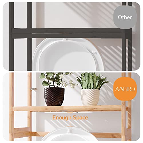 AMBIRD Over The Toilet Storage, 3-Tier Bathroom Organizer Over Toilet with Sturdy Bamboo Shelves,Multifunctional Toilet Shelf,Easy to Assemble and Saver Space, 25 * 10 * 64 Inches (Original Color)