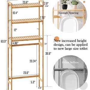 AMBIRD Over The Toilet Storage, 3-Tier Bathroom Organizer Over Toilet with Sturdy Bamboo Shelves,Multifunctional Toilet Shelf,Easy to Assemble and Saver Space, 25 * 10 * 64 Inches (Original Color)