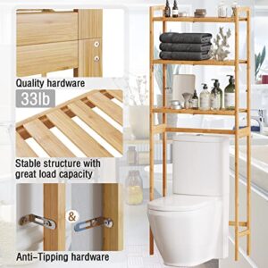 AMBIRD Over The Toilet Storage, 3-Tier Bathroom Organizer Over Toilet with Sturdy Bamboo Shelves,Multifunctional Toilet Shelf,Easy to Assemble and Saver Space, 25 * 10 * 64 Inches (Original Color)