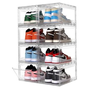 lovifo shoe boxes clear plastic stackable, 8 pack acrylic shoe storage boxes with magnetic door for sneakerheads, professional shoe display case, fit shoe size up to us 15