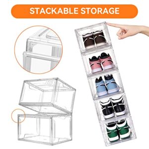 LOVIFO Shoe Boxes Clear Plastic Stackable, 8 Pack Acrylic Shoe Storage Boxes with Magnetic Door for Sneakerheads, Professional Shoe Display Case, Fit Shoe Size Up to US 15