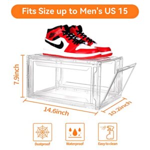 LOVIFO Shoe Boxes Clear Plastic Stackable, 8 Pack Acrylic Shoe Storage Boxes with Magnetic Door for Sneakerheads, Professional Shoe Display Case, Fit Shoe Size Up to US 15