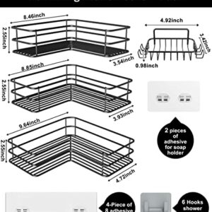 Purdaz Corner Shower Caddy Shelf Organizer with Soap Dish, Rustproof Bathroom Basket with 8 Hooks, Adhesive No Drilling, Black