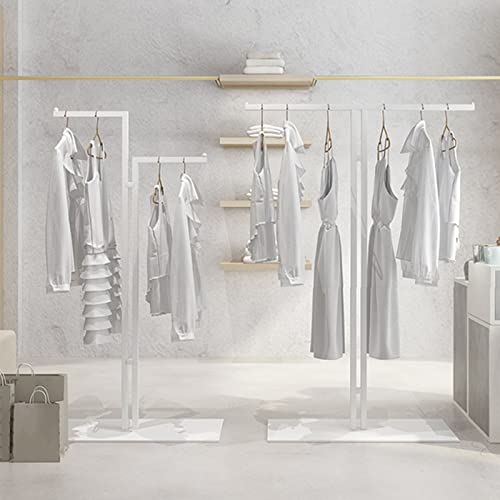 T-Shaped Boutique Metal Garment Display Stand, 2-Way Industrial Pipe Clothes Rack Modern Simple Commercial Heavy Duty Double Hanging Rods Clothing Rack,Retail Display Storage Clothes Hanging Shelf