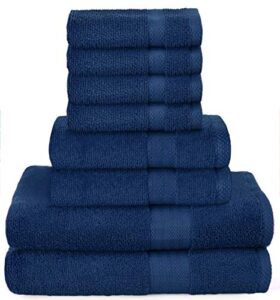 glamburg ultra soft 8-piece towel set - 100% pure ringspun cotton, contains 2 oversized bath towels 27x54, 2 hand towels 16x28, 4 wash cloths 13x13 - ideal for everyday use, hotel & spa - navy blue