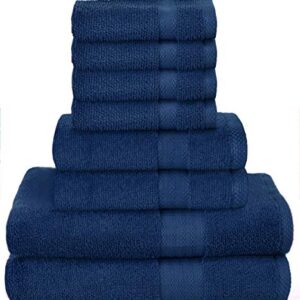 GLAMBURG Ultra Soft 8-Piece Towel Set - 100% Pure Ringspun Cotton, Contains 2 Oversized Bath Towels 27x54, 2 Hand Towels 16x28, 4 Wash Cloths 13x13 - Ideal for Everyday use, Hotel & Spa - Navy Blue