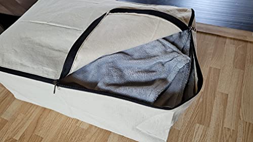 Clothes & Bedding Storage Bag, Natural Cotton Canvas with Dual Zipper and Carrying Handles for Closet Organization Storage (Beige 1 Pack) (Small 20 x 8 x 14)