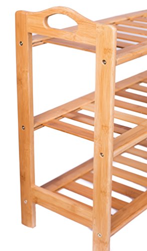 BirdRock Home 3 Tier Free Standing Shoe Rack with Handles - Natural Bamboo - Wood - Closets and Entryway - Storage Organizer Stand - Fits 9 Pairs of Shoes