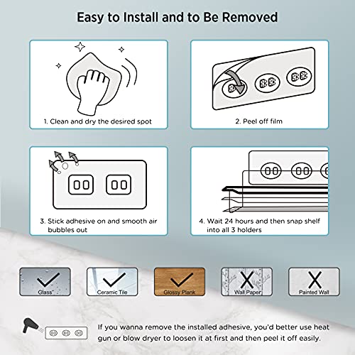 Sooreally Adhesive Shower Caddy Shelf Organizer, 2 Pack Bathroom Storage Rack with 8 Hooks and 3 Suction Stickers for Inside Shower, SUS304 Rustproof, No Drilling Wall Mounted (Polished Silver)