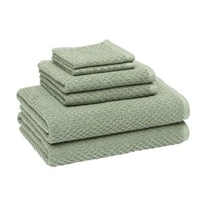 Amazon Basics Odor Resistant Textured Bath Towel Set - 6-Pieces, Cotton, Green