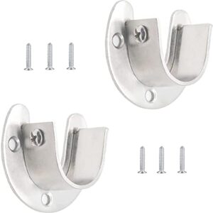 2pcs 1" (25mm) closet rod bracket with screws, stainless steel u-shaped closet rod end support flange rod holder, silver
