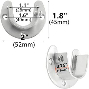 2Pcs 1" (25mm) Closet Rod Bracket with Screws, Stainless Steel U-Shaped Closet Rod End Support Flange Rod Holder, Silver