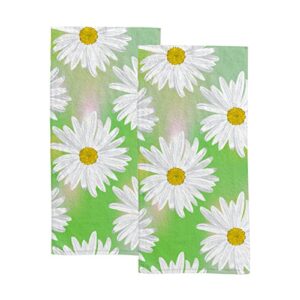 chamomile flower dish towel 2pc hand towels for bathroom 15" x 30" absorbent soft for hand, face, kitchen, hotel, spa, gym, swim