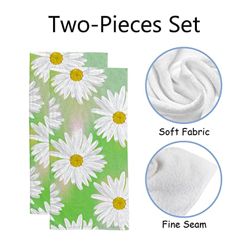 Chamomile Flower Dish Towel 2PC Hand Towels for Bathroom 15" x 30" Absorbent Soft for Hand, Face, Kitchen, Hotel, Spa, Gym, Swim