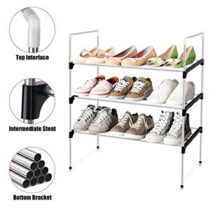 3 Tier Shoe Rack, Shoe Organizer, Sturdy Metal Narrow Shoe Rack, Easy Assembly Stackable Shoe Rack Space-Saving Shoe Storage Shelf Closet for Entryway,Closet, Garage, Bedroom, Cloakroom