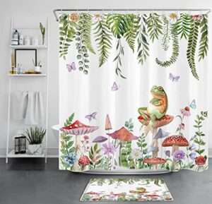 ecotob rustic mushroom shower curtain sets with bath rugs green leaf and flower bathroom accessories set with bath mat botanical bath curtain set shower curtain for bathroom decor 72x72 inch